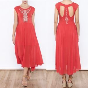 Free People Toosaloosa Slub Meadows Midi Coral Orange Dress Size Medium